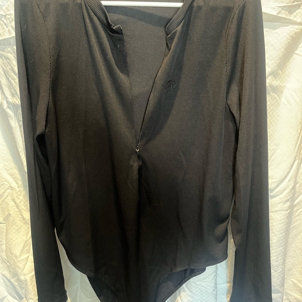 Cider Black Long-Sleeve V-Neck Ribbed Bodysuit
